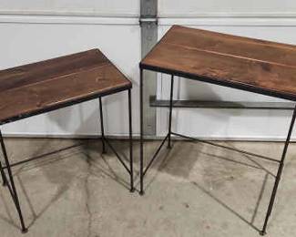 Metal Framed Wooden Top Nesting Side Tables 