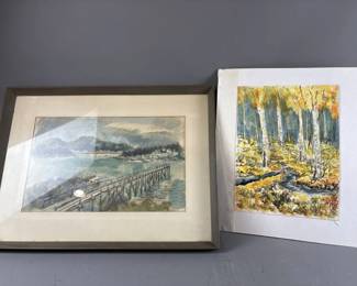 Lot 88 - Hunting Scene Lithograph & Patriotic Painting