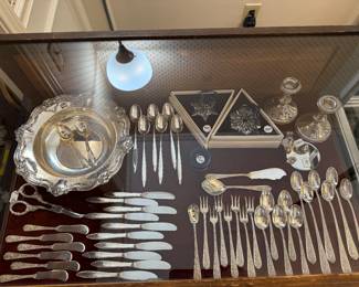 Sterling Silver Flatware, Bowl and Candlesticks, Swarovski Ornaments