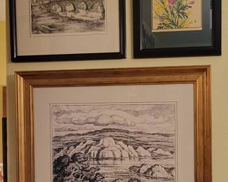 Two Avis Chitwood prints over another large Sandzen "Stevenson Lake"