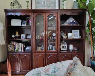 Large Broyhill display case for sale, plus many of the trinkets and figurines displayed