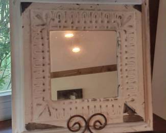 Weathered white mirror with stand