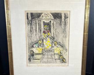 23x18.5 Solomon On His Throne Etching By Marc Chagall Signed Numbered