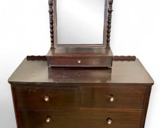Antique Wooden Dresser with Spindle Mirror Dovetail Joints