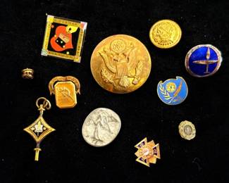 1921 Steubenville High School Pin And Military, And Fraternity Pins Including One Gold Filled