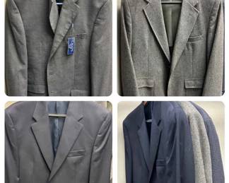 Three Mens Suit Jackets in Navy, Gray,  Plaid