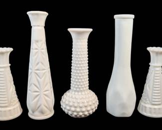 5 Milk Glass Bud Vases
