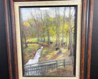17x20 Woodland Stream Pastel By Mitzy Manny