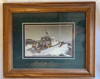 10 1 2 x 9 Signed Coast Guard Print Glass Is Signed, Not Print