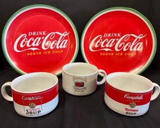 Campbells Tomato Soup Bowls,  Coca Cola Plates plastic 