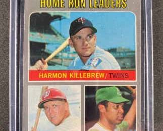 1970 Topps Baseball Card. AL Home Run Leaders 66. Killebrew, Howard, Jackson.