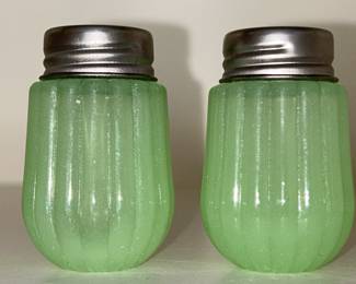 Vintage Green Jadeite Shakers w/ Chrome Lids