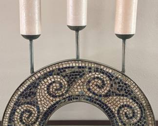 Mosaic Arch 3-Arm Candelabra w/ Candles