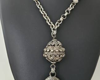Silver Tone w/ Blue Bead Statement Necklace
