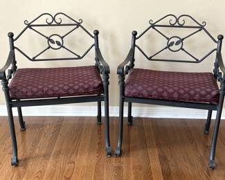 Pair Tuscan Iron Armchairs w/ Cushions