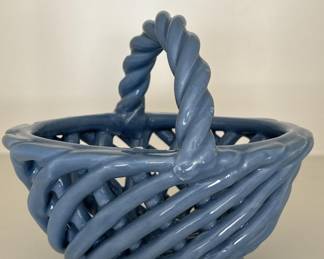 Blue Ceramic Woven Basket with Handle, 2/2