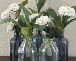 5- Modern Farmhouse Bottle Vases w/ Faux Flowers