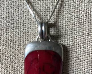 Sterling Silver and Red Jasper Necklace, TW 13.35 g