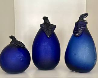 (3) Cobalt Blue Art Glass Eggplants