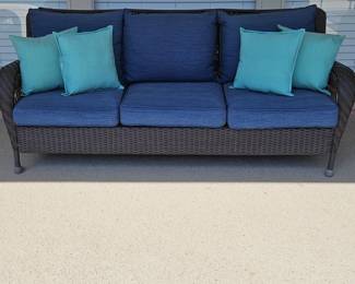 Wicker Outdoor Sofa w/ Cushions & Pillows, 1/3