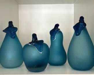 (4) Aqua Blue Art Glass Eggplant Figurines