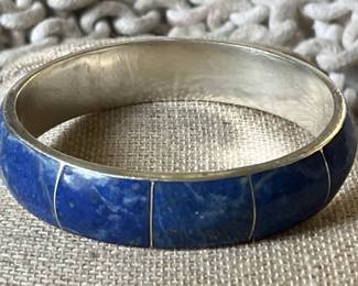 Sterling Silver & Inlaid Lapis Lazuli Bangle