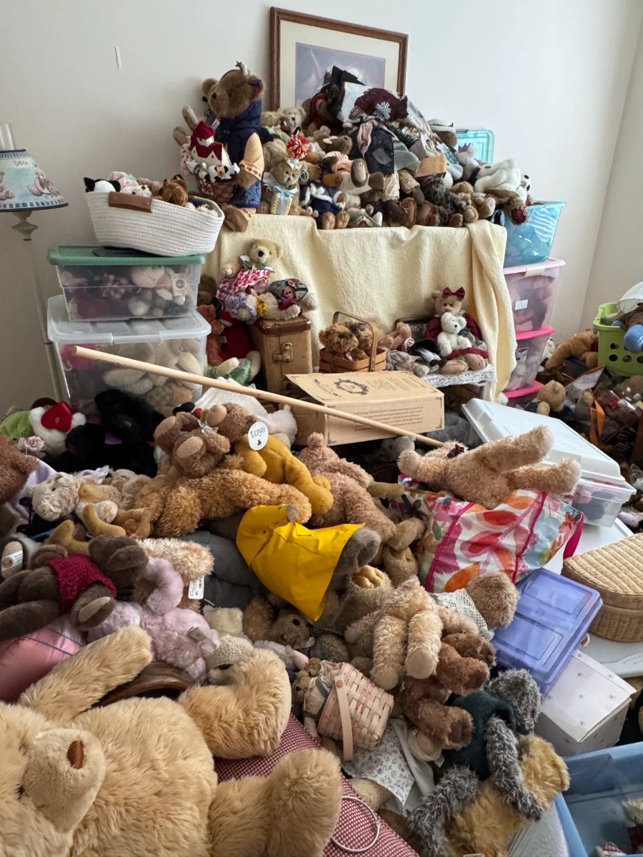 Bears- TONS of Boyds bears and other designer bears. Under the fabric is bins filled with bears!!