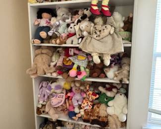Stuffed animals and dolls: Gund, Bunnies by the Bay, Cabbage Patch Kids, Ty, Jellycats, Aurora 
