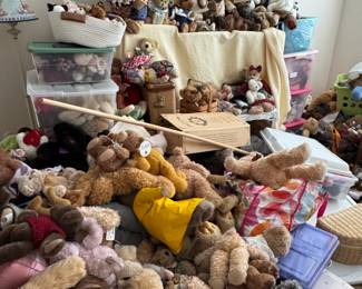 Bears- TONS of Boyds bears and other designer bears. Under the fabric is bins filled with bears!!