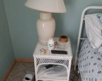 Wicker end table; table lamp
