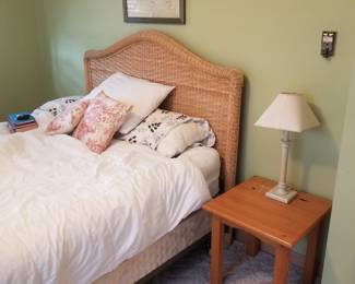 Full/double bed; end table; table lamp
