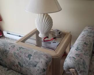Glass top end table; table lamp