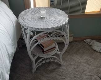 Wicker end table; window AC unit