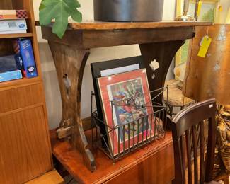 Antique folk art style wood table (30” tall x 26”) 