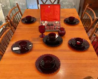 Ruby red hob nail glass dinner set $50 + tax