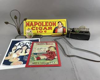 Lot 391 - Antique Electric Pulser Device, Metal Ads & More
