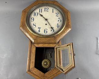 Lot 414 - Antique Time Only School Clock