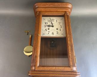 Lot 410 - Waltham 31 Day T&S Wall Clock with Key & Pendulum