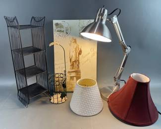 Lot 380 - Modern Desk Lamp, CD Rack & Decor Items