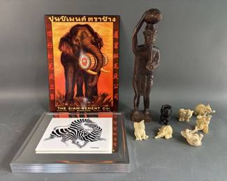 Lot 390 - Vasarely Zebra Mirror, Tribal Statue, & More