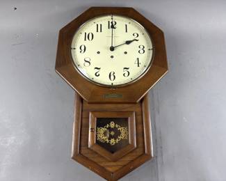Lot 413 - Alaron T&S 31 Day School Clock & Pendulum