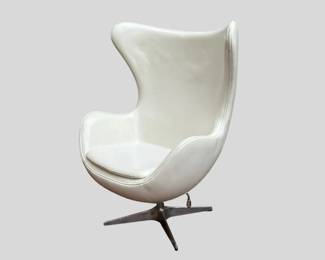 White leather like Egg chair with seat cushion