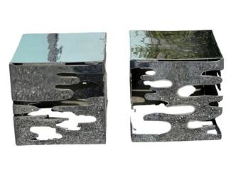 Pair of attrib. to Donald Drumm cut steel metamorphic cubes