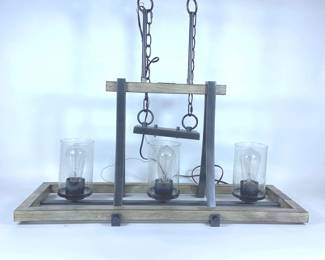Rustic Wood Metal Glass Hanging Light