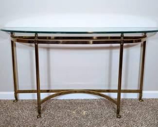 LaBarge Style Brass And Glass Demilune Table