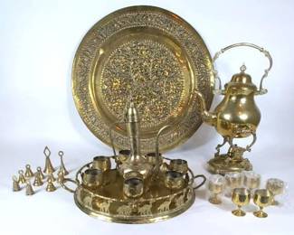 Arabian Tea Sets, Brass Bells And Pierced Platter