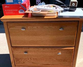 Wood Filing Cabinet and Office Supplies