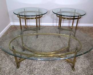 Brass LaBarge Style Coffee And End Tables Set