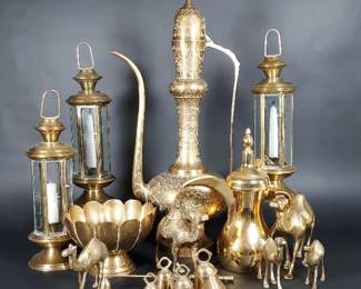 Brass Aftaba Ewer and Other Indian Decor