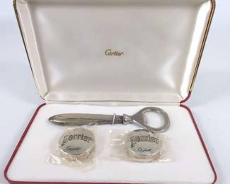 Cartier Sterling Silver Bottle Opener And Cap Set